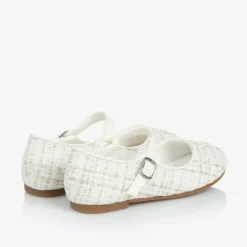Sevva Girls Ivory & Gold Tweed Shoes New