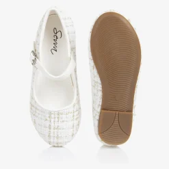 Sevva Girls Ivory & Gold Tweed Shoes New