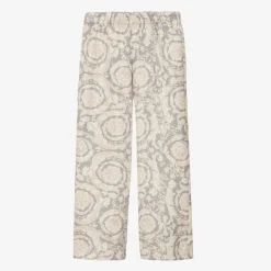 Versace Girls Ivory & Grey Silk Barocco Trousers Online