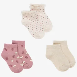 Mayoral Girls Ivory & Pink Cotton Socks (3 Pack) Sale