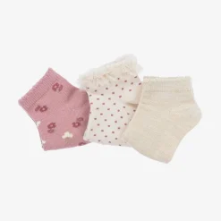 Mayoral Girls Ivory & Pink Cotton Socks (3 Pack) Sale
