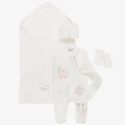 Beau KiD Girls Ivory & Pink Cotton Babysuit Set