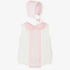 Beau KiD Girls Ivory & Pink Cotton Babysuit Set Hot