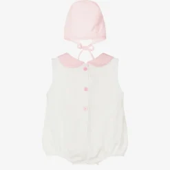 Beau KiD Girls Ivory & Pink Cotton Babysuit Set Hot