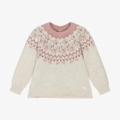 Mayoral Girls Ivory & Pink Fair Isle Sweater Discount