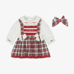Pretty Originals Girls Ivory & Red Tartan Pinafore Dress Set Hot