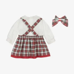 Pretty Originals Girls Ivory & Red Tartan Pinafore Dress Set Hot