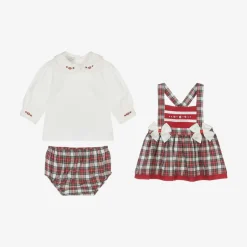 Pretty Originals Girls Ivory & Red Tartan Pinafore Dress Set Hot