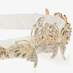 David Charles Girls Ivory & Diamanté Butterfly Hairband New