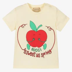 Gucci Girls Ivory Apple & Slogan T-Shirt Clearance