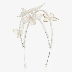 Junona Girls Ivory Bead & Lace Butterfly Hairband Outlet
