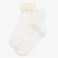 Story Loris Girls Ivory Bow Cotton Socks Hot