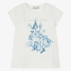 Monnalisa Girls Ivory Castle Print Cotton T-Shirt Clearance