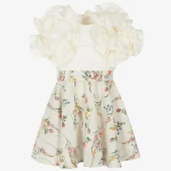 Jessie and James London Girls Ivory Cotton & Floral Jacquard Dress Sale