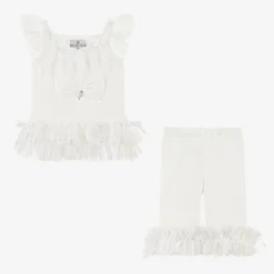 Beau KiD Girls Ivory Cotton & Lace Leggings Set Clearance