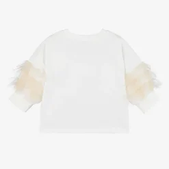 Monnalisa Girls Ivory Cotton & Tulle Stud T-Shirt Online