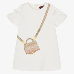 AIGNER Girls Ivory Cotton Bag Print Dress Outlet