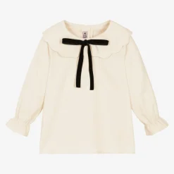 Phi Clothing Girls Ivory Cotton Bow Collar Blouse
