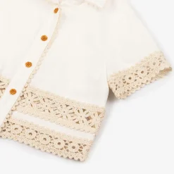 Zimmermann Girls Ivory Cotton Crochet Trim Shirt Clearance