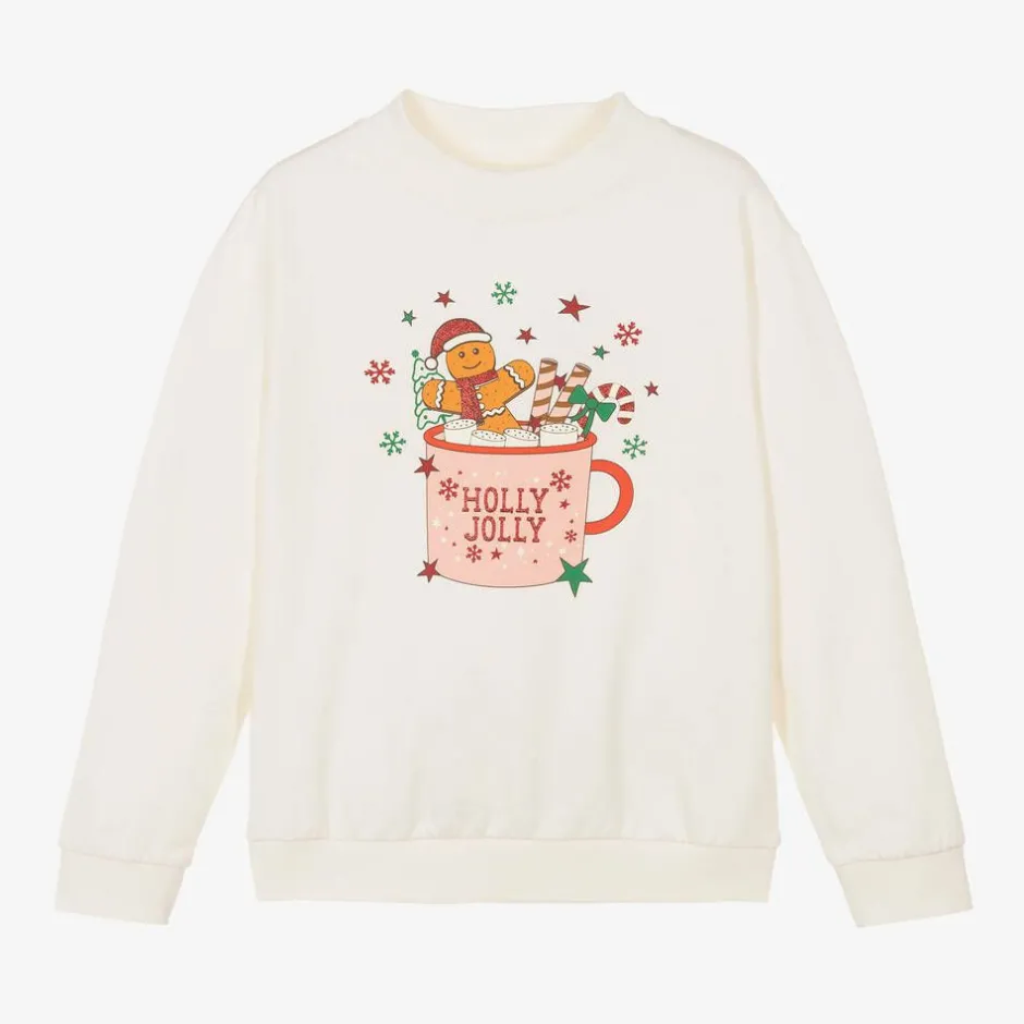 NAME IT Girls Ivory Cotton Festive Sweatshirt Clearance