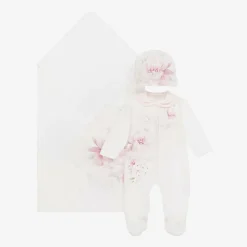 Sofija Girls Ivory Cotton Floral Babysuit Set Outlet