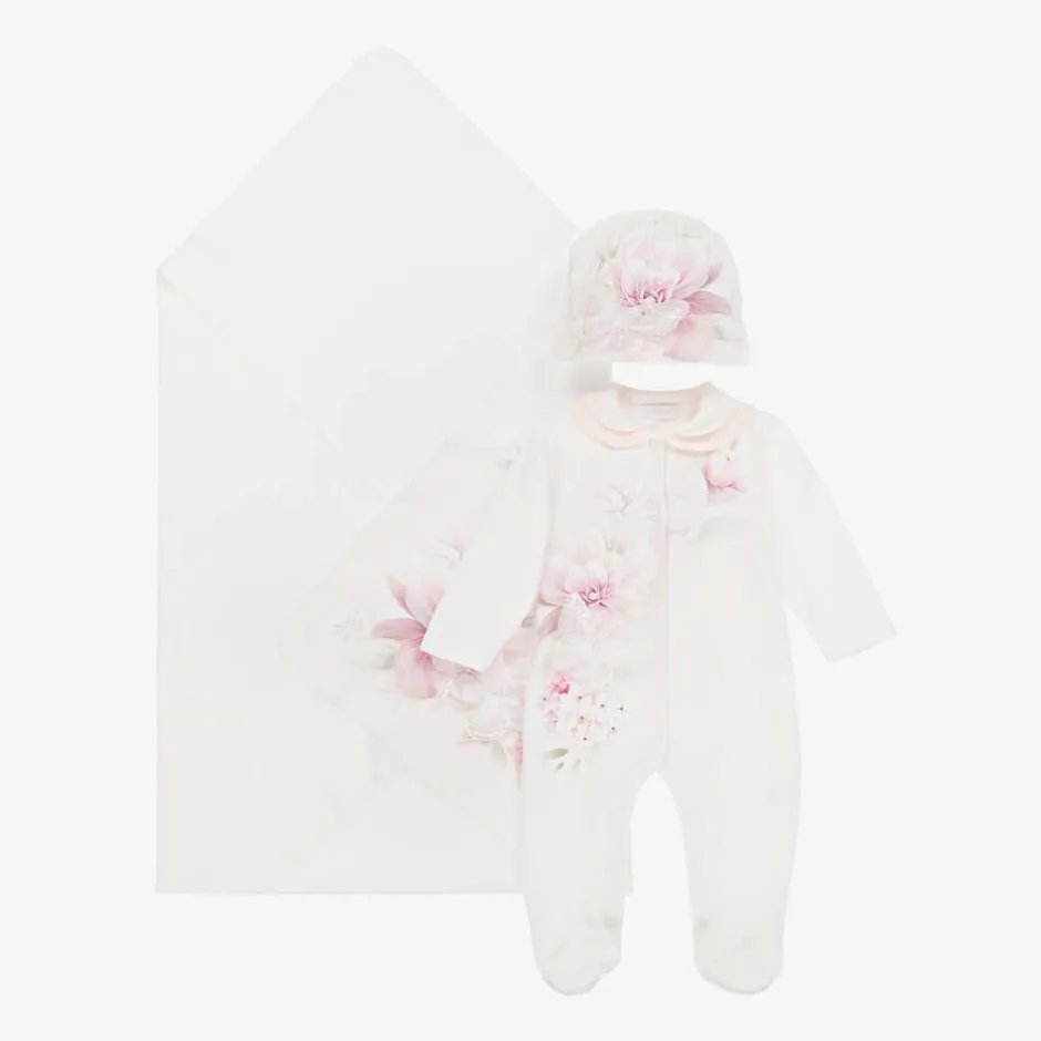 Sofija Girls Ivory Cotton Floral Babysuit Set Outlet