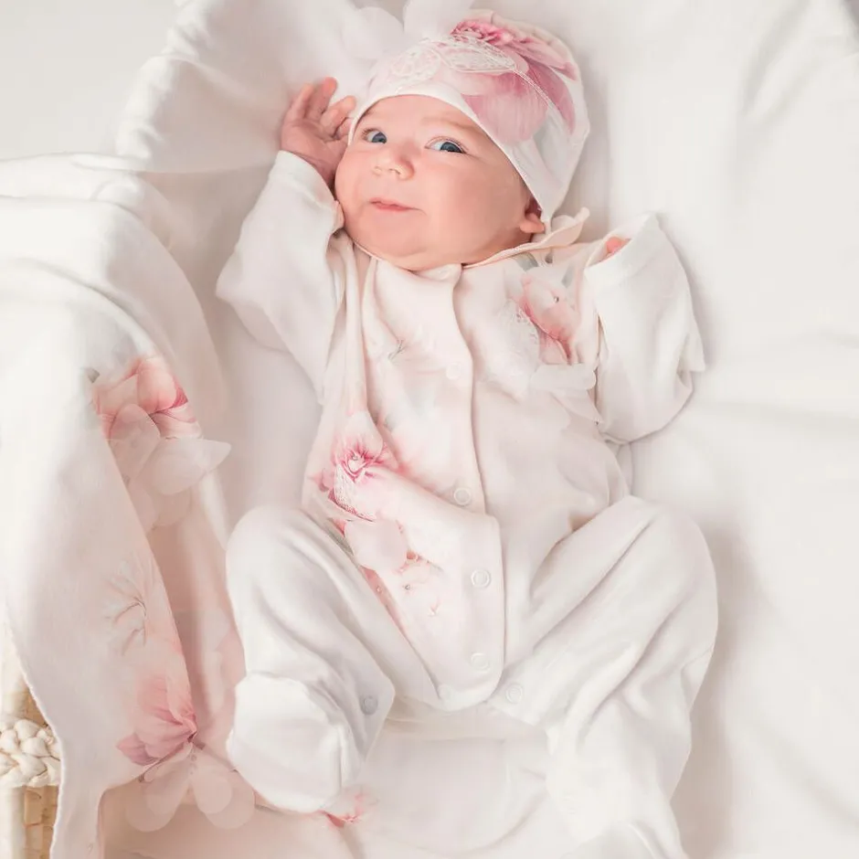 Sofija Girls Ivory Cotton Floral Babysuit Set Outlet