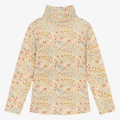 Petit Bateau Girls Ivory Cotton Floral Roll Neck Top Online