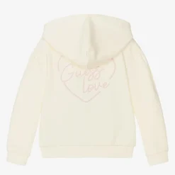Guess Girls Ivory Cotton Heart Zip-Up Top