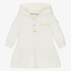 Moncler Enfant Girls Ivory Cotton Hooded Dress New