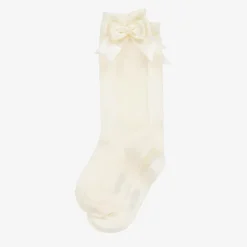 Carlomagno Girls Ivory Cotton Knee Length Socks Discount