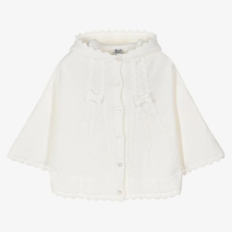 Sarah Louise Girls Ivory Cotton Knit Cape Outlet