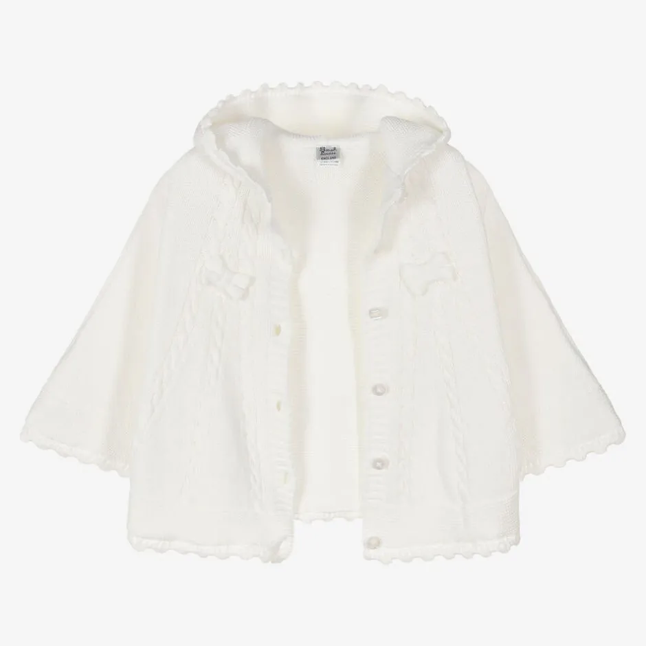Sarah Louise Girls Ivory Cotton Knit Cape Outlet