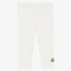 Moncler Enfant Girls Ivory Cotton Leggings New