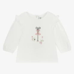 Tartine et Chocolat Girls Ivory Cotton Mouse Top Clearance