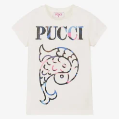 PUCCI Girls Ivory Cotton Onde T-Shirt Best