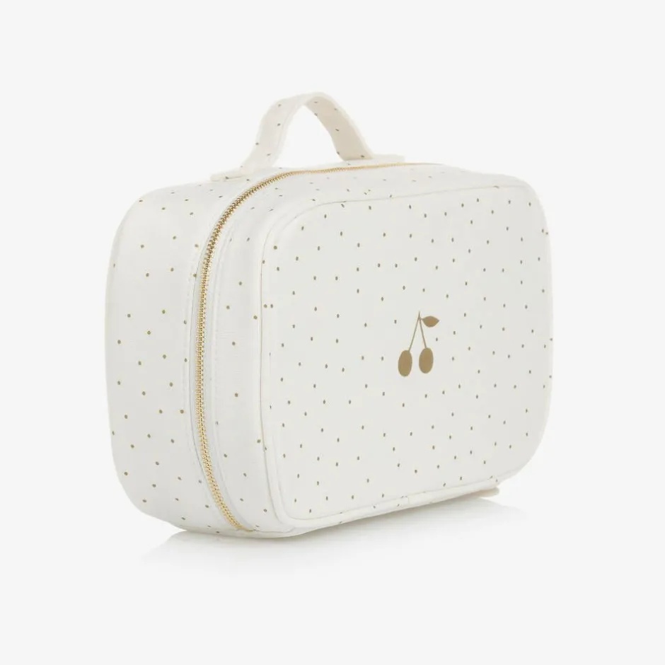 Bonpoint Girls Ivory Cotton Polka Dot Washbag (24cm) Clearance