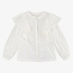Chloé Girls Ivory Cotton Ruffle Blouse