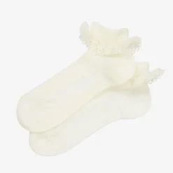 Story Loris Girls Ivory Cotton Ruffle Socks Hot