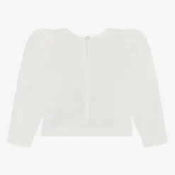 Monnalisa Girls Ivory Cotton Sequin Flower Blouse Hot