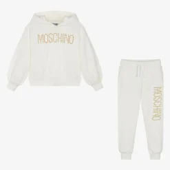 Moschino Kid-Teen Girls Ivory Cotton Stud Logo Tracksuit Online