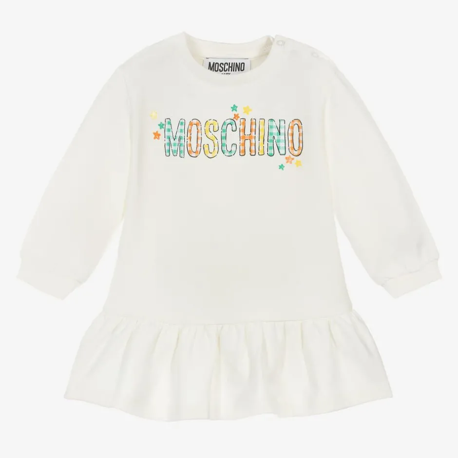 Moschino Baby Girls Ivory Cotton Sweatshirt Dress Clearance