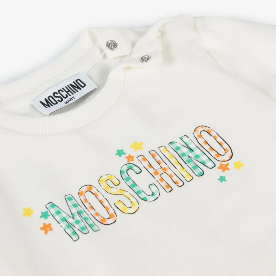 Moschino Baby Girls Ivory Cotton Sweatshirt Dress Clearance