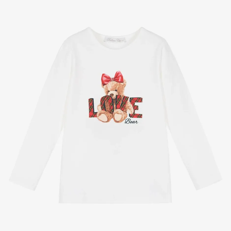 Balloon Chic Girls Ivory Cotton Teddy Top Sale