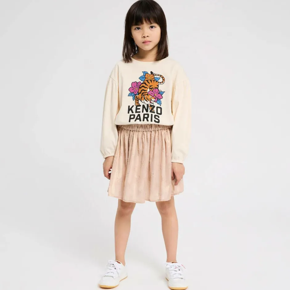 KENZO KIDS Girls Ivory Cotton Tiger Print Top Clearance