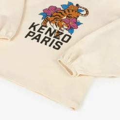 KENZO KIDS Girls Ivory Cotton Tiger Print Top Clearance