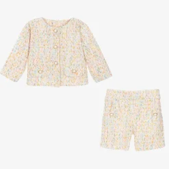 Sofija Girls Ivory Cotton Tweed Shorts Suit Outlet