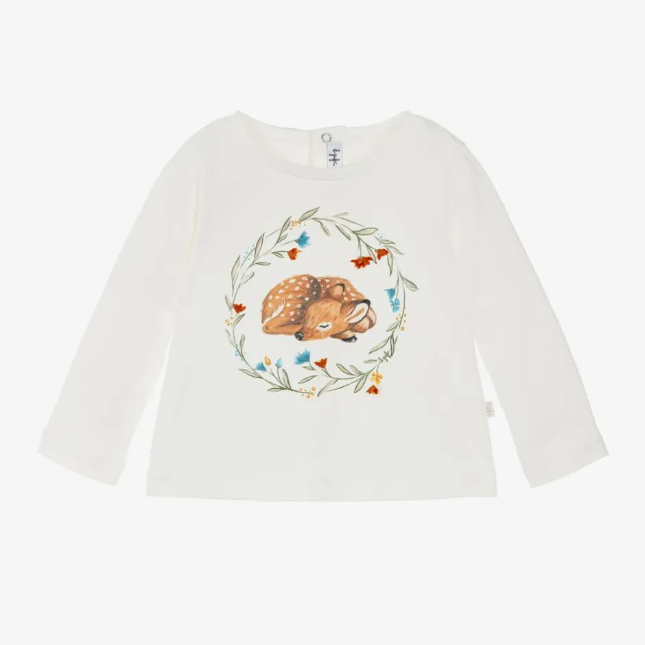 Il Gufo Girls Ivory Deer Cotton Top Sale