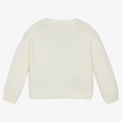 Il Gufo Girls Ivory Embroidered Wool Knit Cardigan