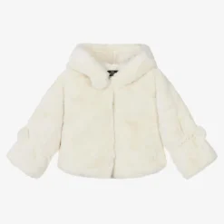 Bowtique London Girls Ivory Faux Fur Hooded Jacket Clearance